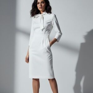 MUXXN Elegant Stretch White Dress with pockets